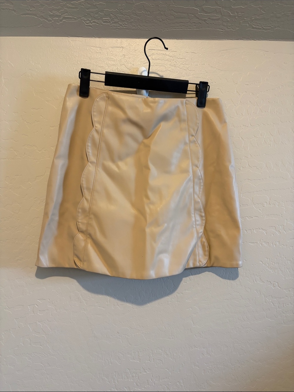 bishop + young Beige Scalloped Faux Leather Mini Skirt